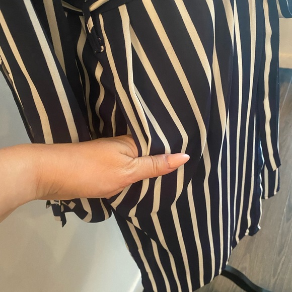 Navy blue striped button up duster jacket - Picture 4 of 8